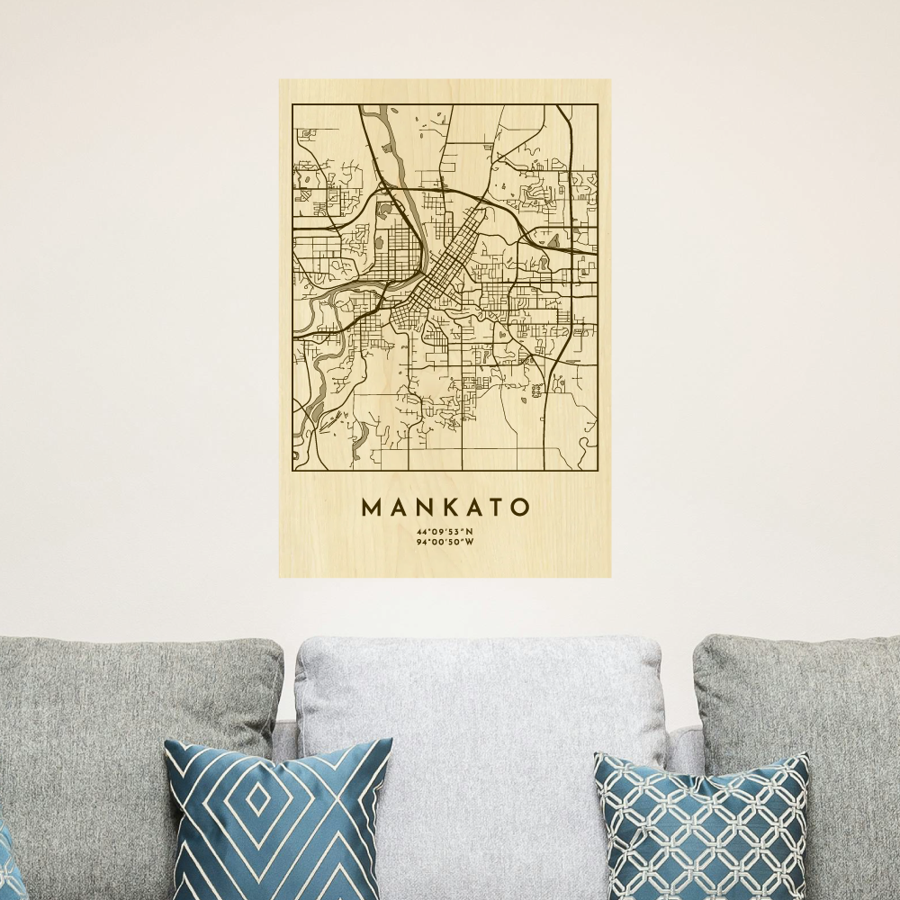 Engraved Wooden Decor Minnesota City Maps