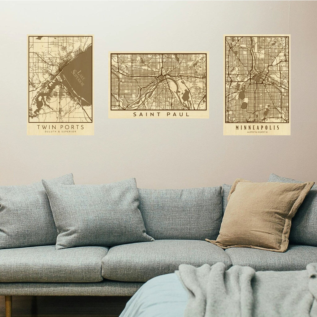Engraved Wooden Decor Minnesota City Maps